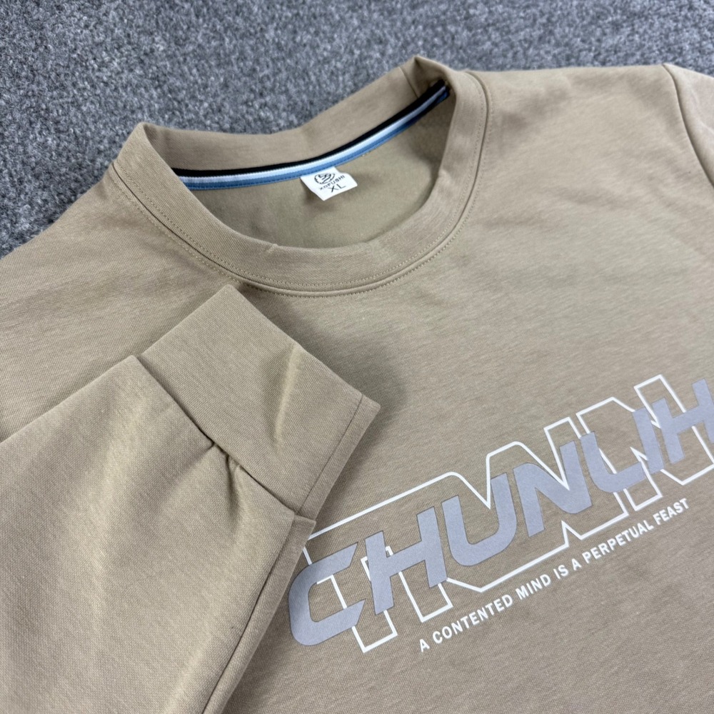 XDFUSHI Sweatshirt XL Tan Graphic Contented Mind Perpetual Feast Mens